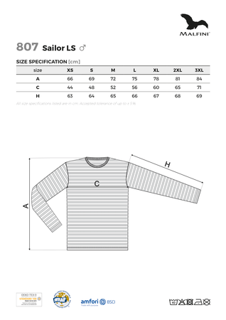 Koszulka w paski z długim rękawem 100 % bawełna 150 g/m² MARYNARSKA – Malfini Sailor LS 807