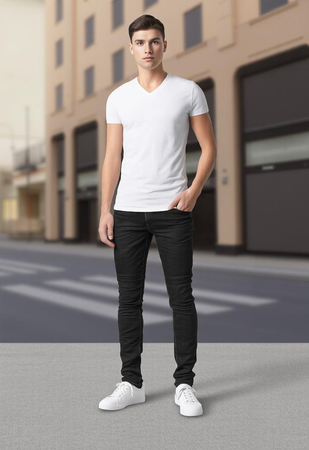 Koszulka męska dopasowana 180 g/m² 100% bawełna slim-fit Malfini V-neck 146 serek elegancka 