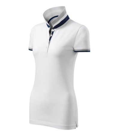 Koszulka Pique Polo damska polówka COLLAR UP 100% bawełna biała