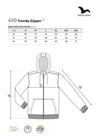 Męska Bluza Trendy Zipper 410 Malfini GRUBA 300 g/m²  full zip rozpinana 