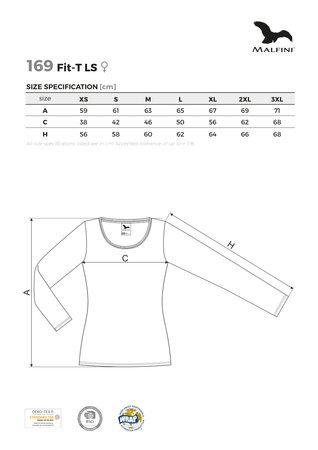Malfini Damska Bluzka z Długim Rękawem Fit‑T LS Malfini  180g/m² miękka bawełna stretch comfort 