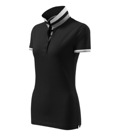 Koszulka Pique Polo damska polówka COLLAR UP 100% bawełna czarna
