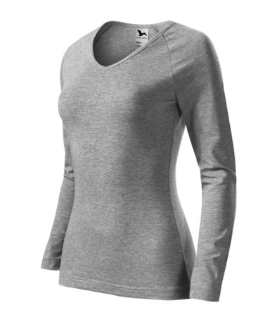 Bluzka damska Elegance Malfini – Długi Rękaw, Dekolt V w serek, BAWEŁNA + ELASTAN, slim‑fit 