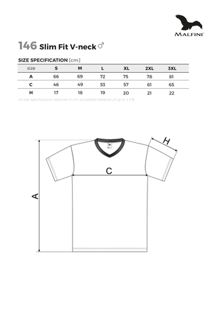 Koszulka męska dopasowana 180 g/m² 100% bawełna slim-fit Malfini V-neck 146 serek elegancka 