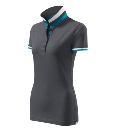 Koszulka Pique Polo damska polówka COLLAR UP 100% bawełna szara