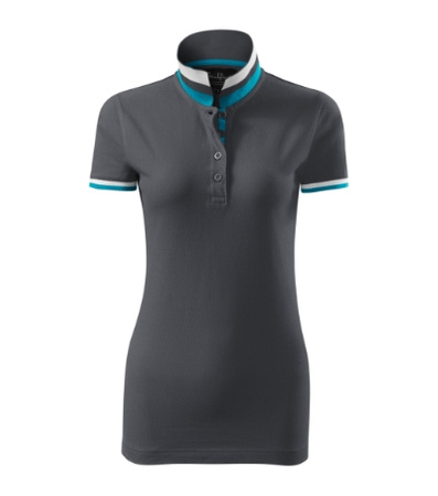 Koszulka Pique Polo damska polówka COLLAR UP 100% bawełna szara
