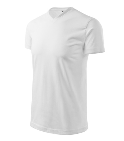 Wzmocniona Biała Koszulka HEAVY V-NECK Bez Szwów Bocznych Bawełna