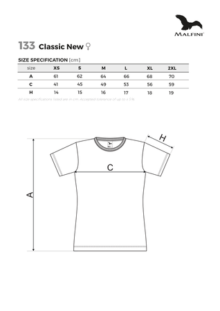 Dopasowana Klasyczna Koszulka Damska CLASSIC Single Jersey 145 g/m²