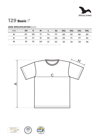 Koszulka męska BASIC 129 160 g/m² 100% bawełna T-shirt lekki przewiewny 