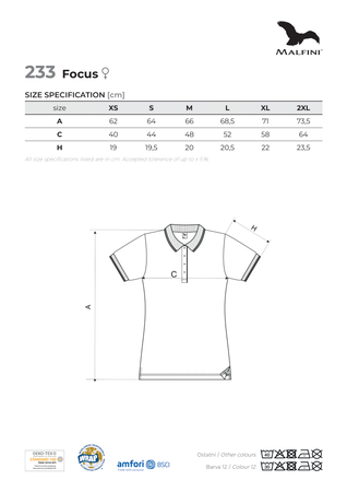 Damska Koszulka Polo Bawełna FOCUS MALFINI 180 g/m²  Kontrastowa