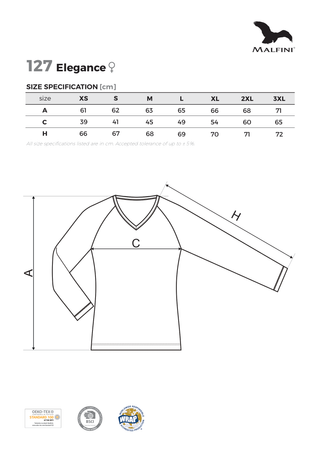 Bluzka damska Elegance Malfini – Długi Rękaw, Dekolt V w serek, BAWEŁNA + ELASTAN, slim‑fit 