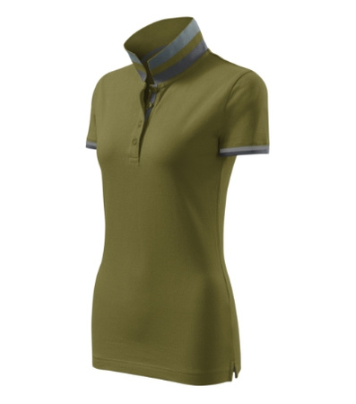 Koszulka Pique Polo damska polówka COLLAR UP 100% bawełna zieleń avocado