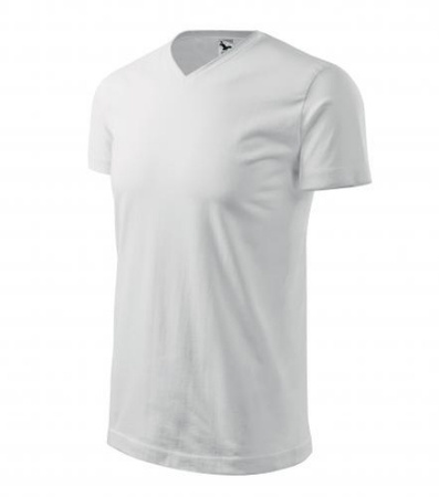 Wzmocniona Biała Koszulka HEAVY V-NECK Bez Szwów Bocznych Bawełna
