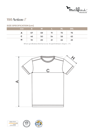 Koszulka męska 95% bawełna ACTION MALFINI 180g SINGLE JERSEY slim-fit