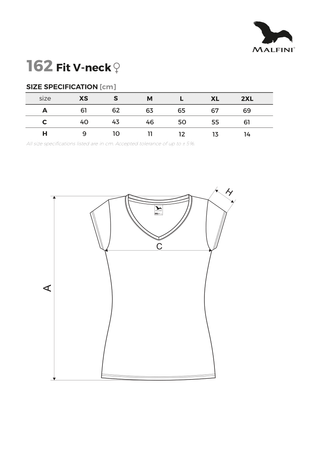 Koszulka damska gładka 180 g/m² Malfini Fit V-neck 162 slim z dekoltem w serek 100 % bawełna 