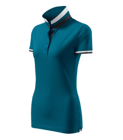 Koszulka Pique Polo damska polówka COLLAR UP 100% bawełna niebieska