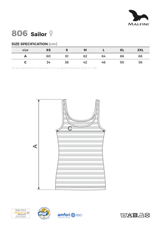 Top Damski Sailor  MARYNARSKI w paski 95 % bawełna 180 g/m², Malfini, dopasowany i elastyczny