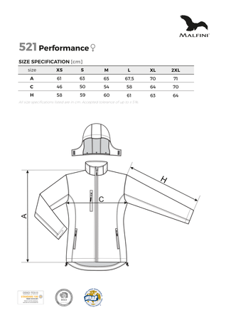 Kurtka softshell damska Performance 521 300 g/m² | 94 % poliester + 6 % elastan | 14 000 mm / 2 000 g/m²/24 h