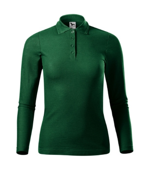 Pique Polo koszulka polo damska dopasowana długi rękaw zielona
