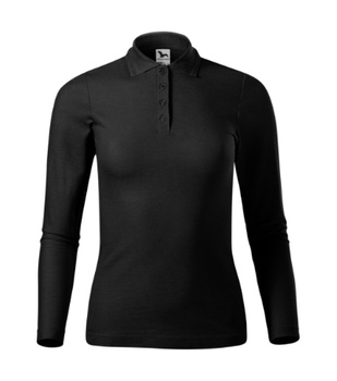Pique Polo koszulka polo damska dopasowana długi rękaw czarna