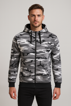 Bluza Męska z kapturem Camo Zipper Malfini grubsza 300g/m² 65% bawełna, militarny styl 