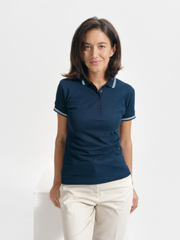 KONTRASTOWA Damska Koszulka POLO polówka bawełniana niebieska