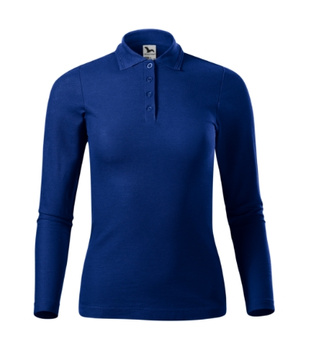 Pique Polo koszulka polo damska dopasowana długi rękaw chabrowa