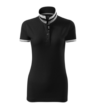 Koszulka Pique Polo damska polówka COLLAR UP 100% bawełna czarna