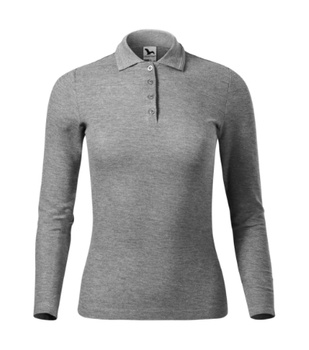 Pique Polo koszulka polo damska dopasowana długi rękaw szara