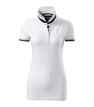 Koszulka Pique Polo damska polówka COLLAR UP 100% bawełna biała