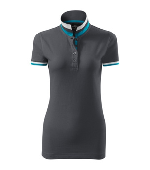 Koszulka Pique Polo damska polówka COLLAR UP 100% bawełna szara