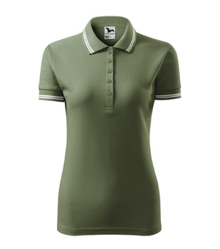 KONTRASTOWA Damska Koszulka POLO polówka bawełniana khaki